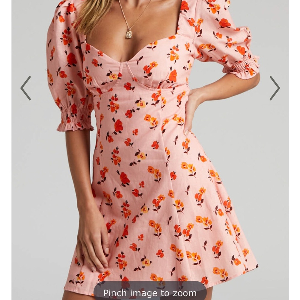 Showpo NWT Rosini Mini Dress - Floral Puff Sleeve Sweetheart A Line